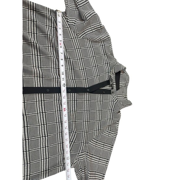 Talbots 3X Black White Houndstooth Button Top Roll Tab Sleeve Semi Sheer Tunic - Picture 11 of 14